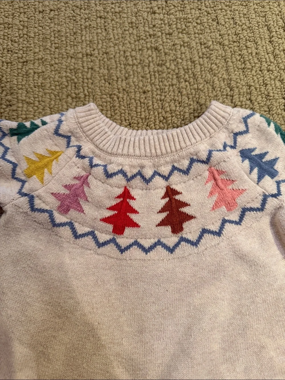 Hanna Andersson Cream Knit Dress with Multicolor Tree Yoke